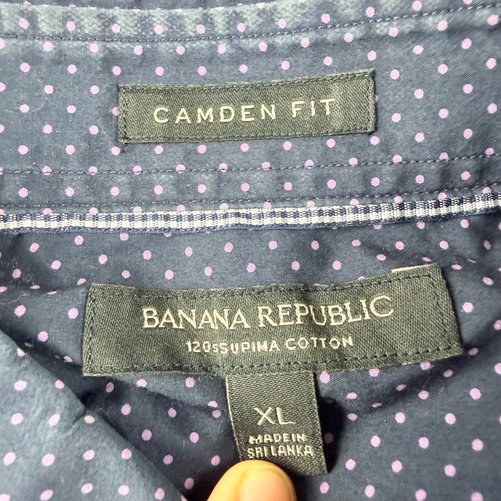 Banana Republic Camden Fit Mens XL Blue Pink Polka Dot Supima Cotton Button Down - Picture 4 of 6